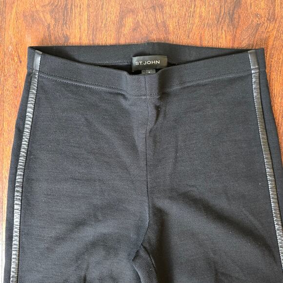 St. John Black Wool Blend Dress Pants with 100% Leather Strip Down Side, Size 8 - Picture 5 of 9